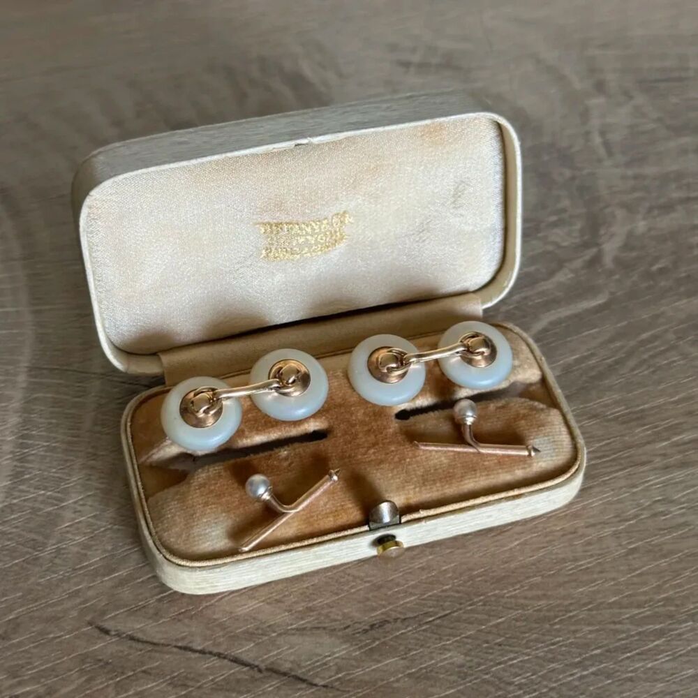Vintage Tiffany & Co New York 14k Gold Mother Of Pearl Cufflinks